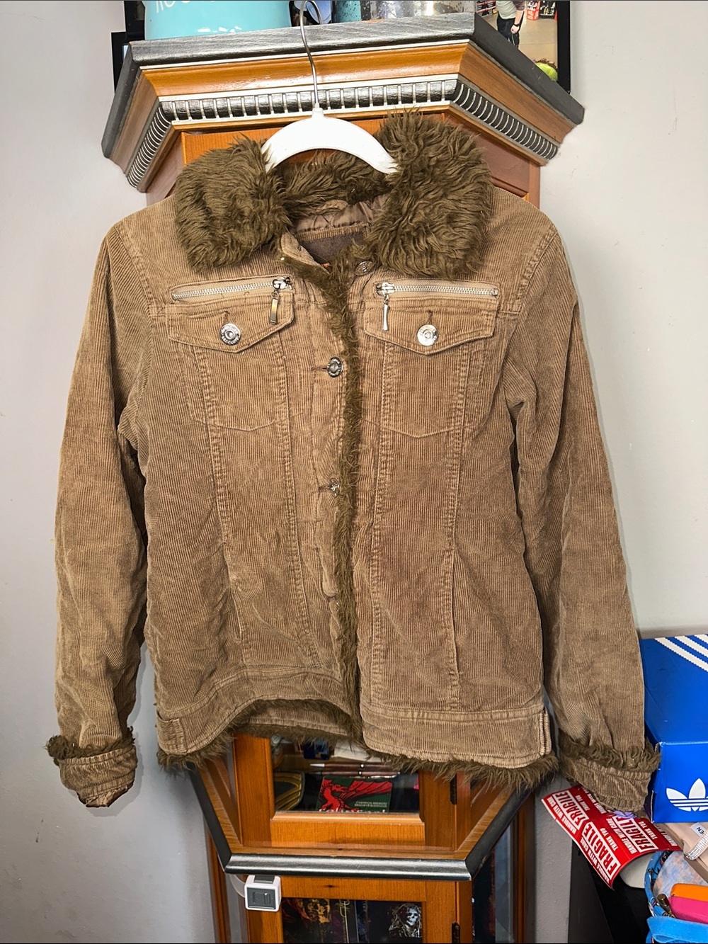 Dollhouse Y2K Brown Corduroy Teddy Jacket with Faux Fur Trim